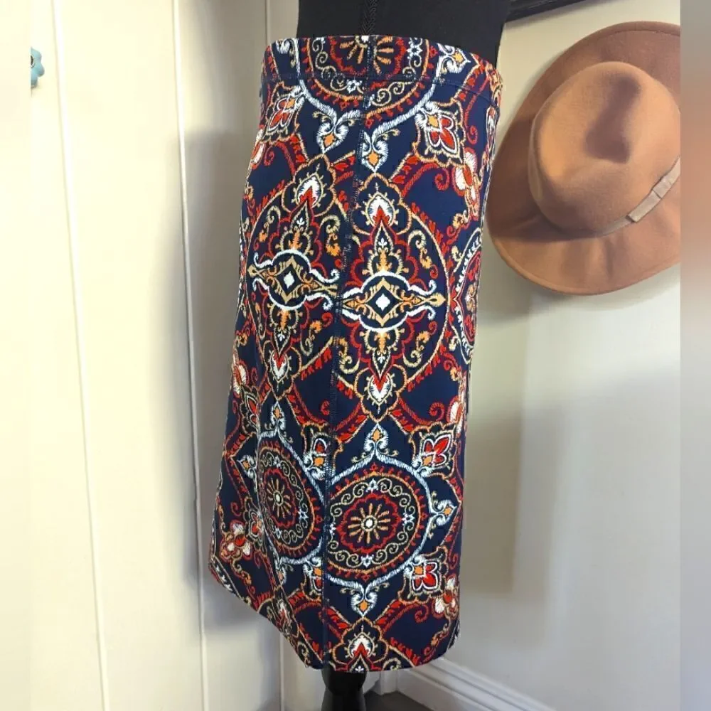 J. McLaughlin Halle Navy Pink Geometric Print Reversible Skirt sz SM EUC